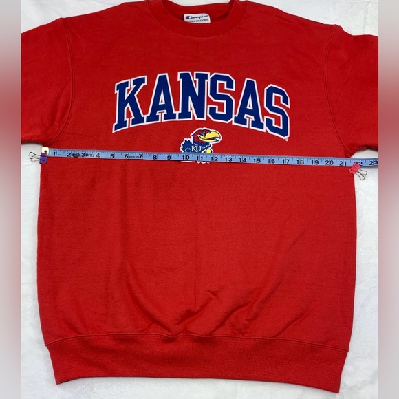Champion Kansas Jayhawks Red Arch Mascot Long Sleeve Crew Sweatshirt, Medium - Picture 4 of 5